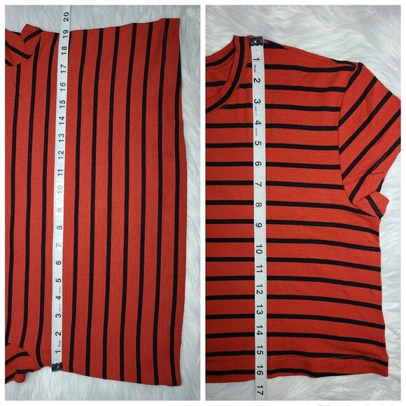 NWT|Splendid Red Striped Short Sleeve Crop Top, MEDIUM - Picture 4 of 5